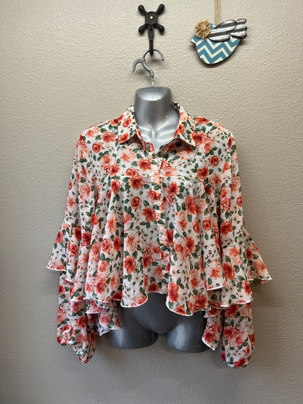 Impulse fly away sheer crop blouse size L